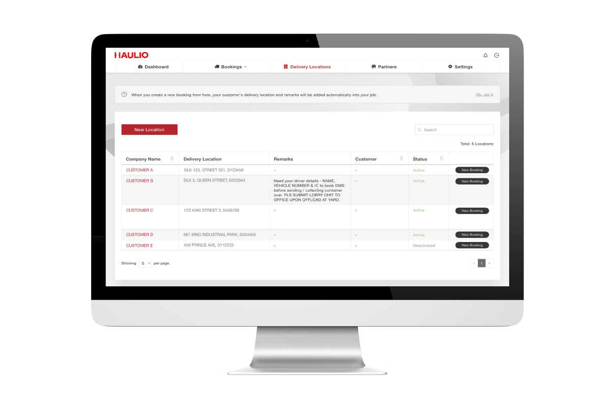 Haulage Management Platform Delivery Locations