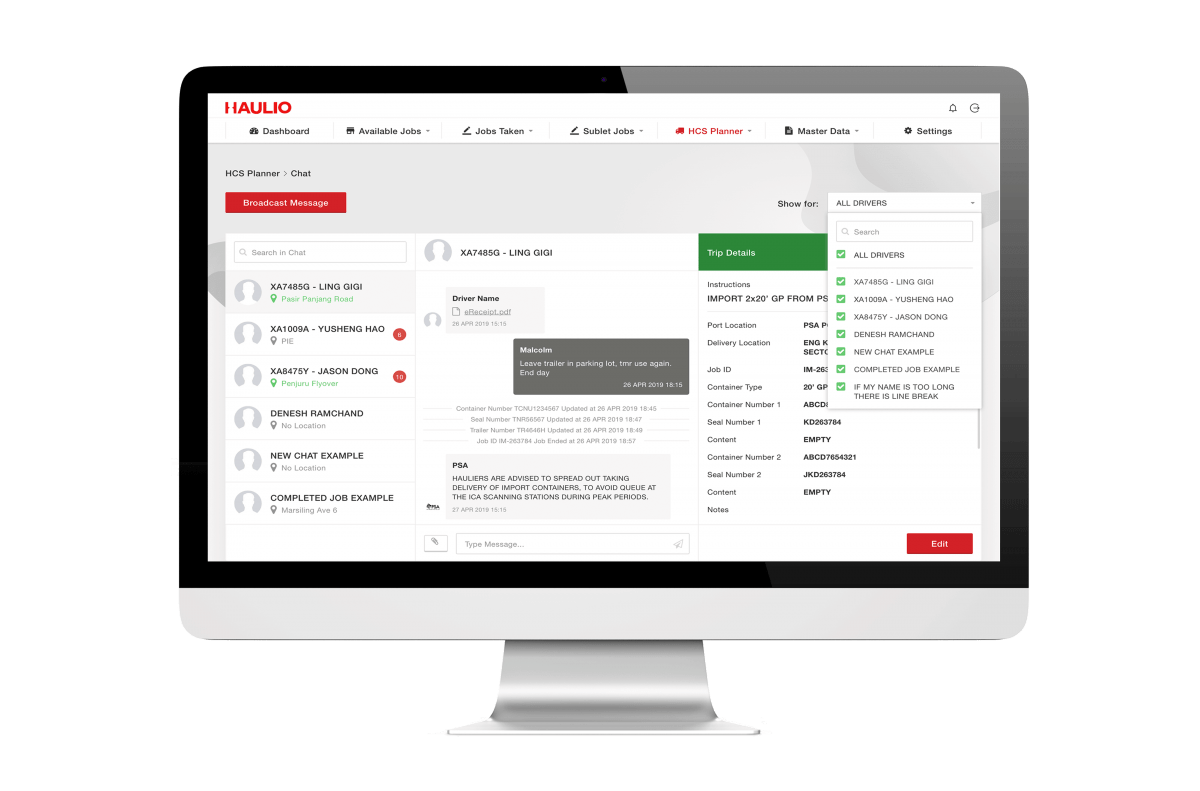 Haulage Operations Platform - Driver Chat Function