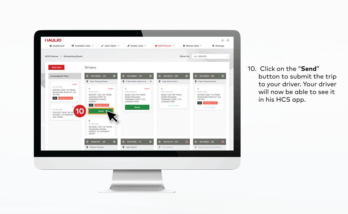 HCS Scheduling Board - Send Trips