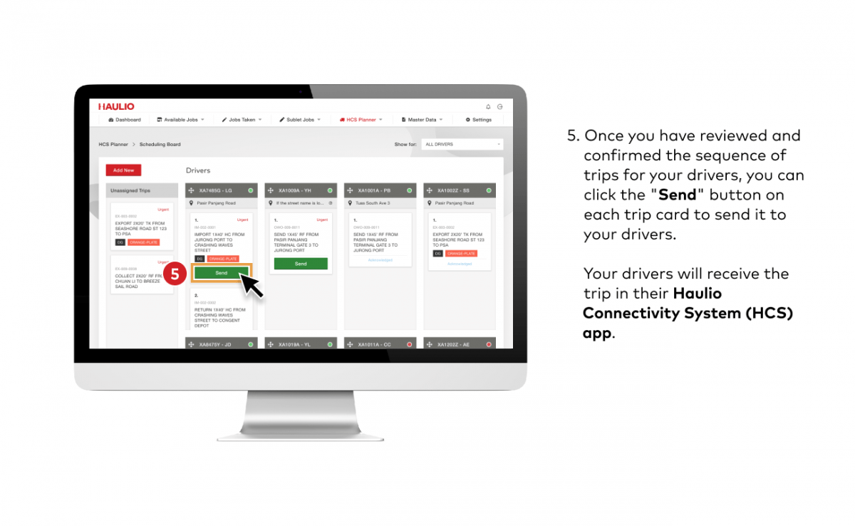 HCS Board - Confirm and Send Trip to Driver