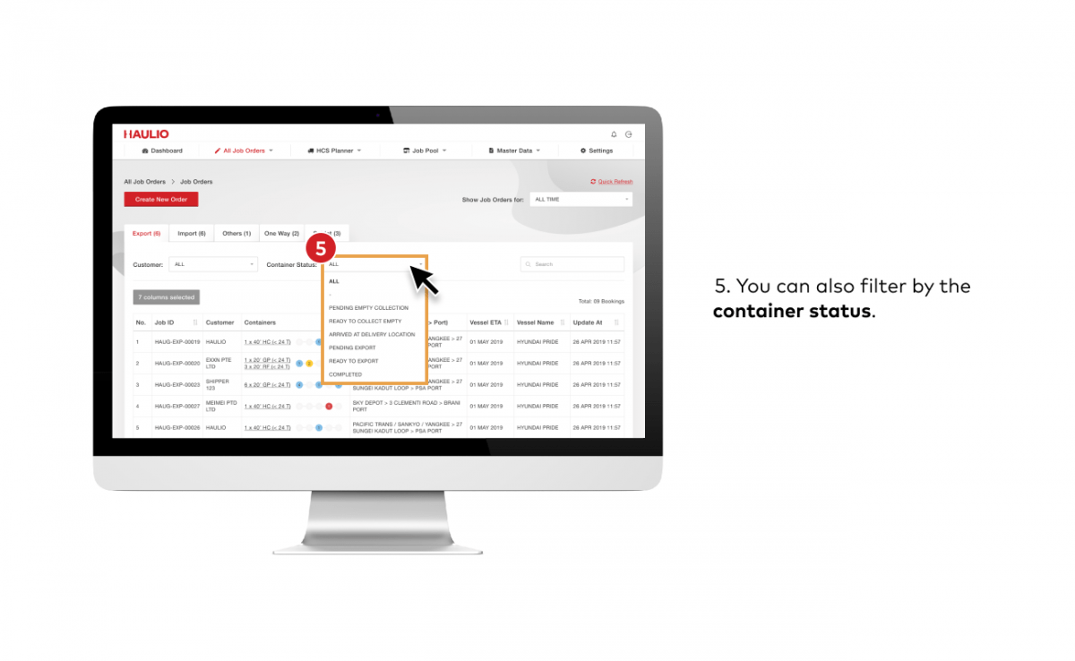 HOPE Job List Filters - Container Status Filter