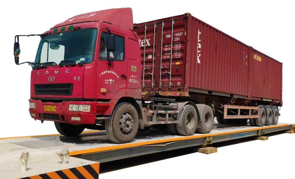 Prime mover with container on a weighbridge